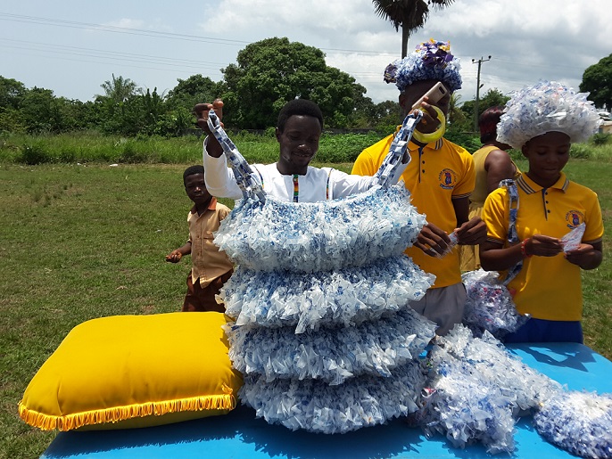 Artisanal clothes made from recycled plastic waste shown at Amanzule Wetlands Exhibition Durbar